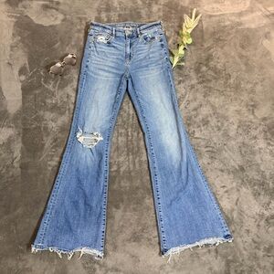 American Eagle Outfitters Medium Blue High-Rise Flare Jeans Sz 4